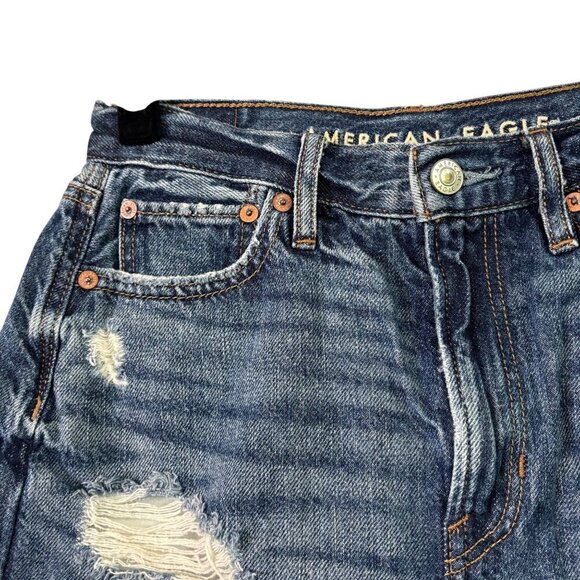 American Eagle Women's 90's Boyfriend Shorts Distressed Dark Wash Size 0 - Picture 3 of 14